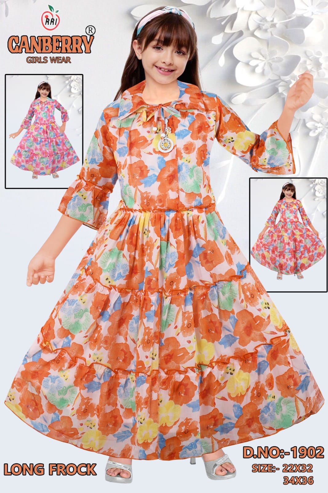 Floral Print Long Frock with Full Sleeves Set of 6 Pieces