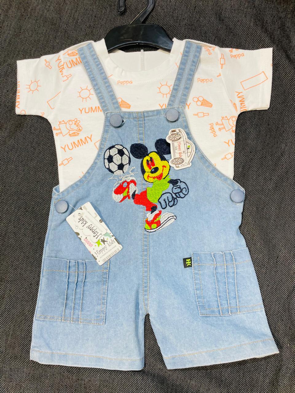 Mickey Embroidery  Baby Boy Denim Dungaree Set of 6 pieces