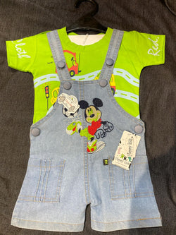 Mickey Embroidery  Baby Boy Denim Dungaree Set of 6 pieces