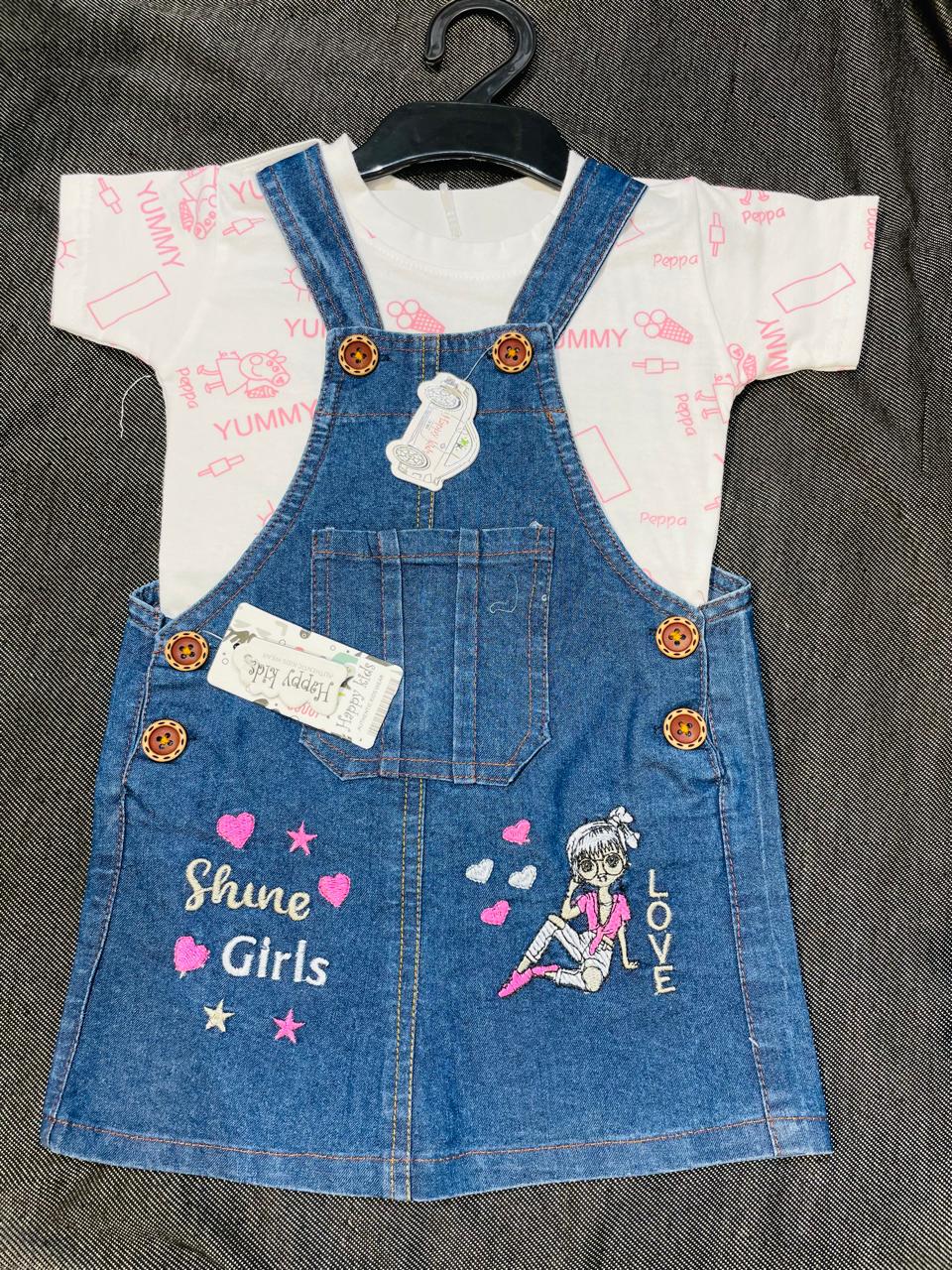 Shine Girls Denim Dungaree Set of 6 pieces