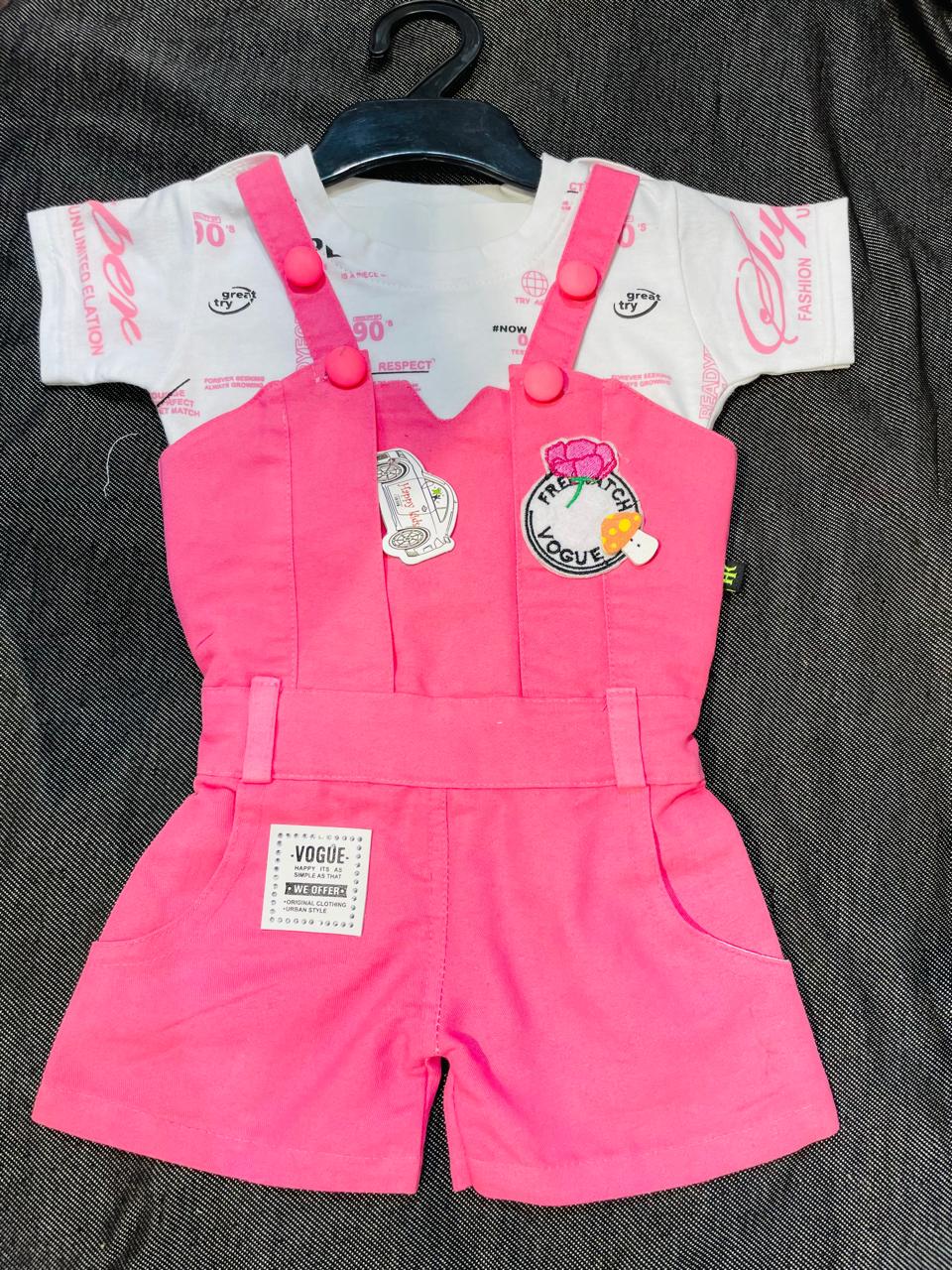 Happy Kids Boys Baby Pink Denim Dungaree Set of 6 pieces