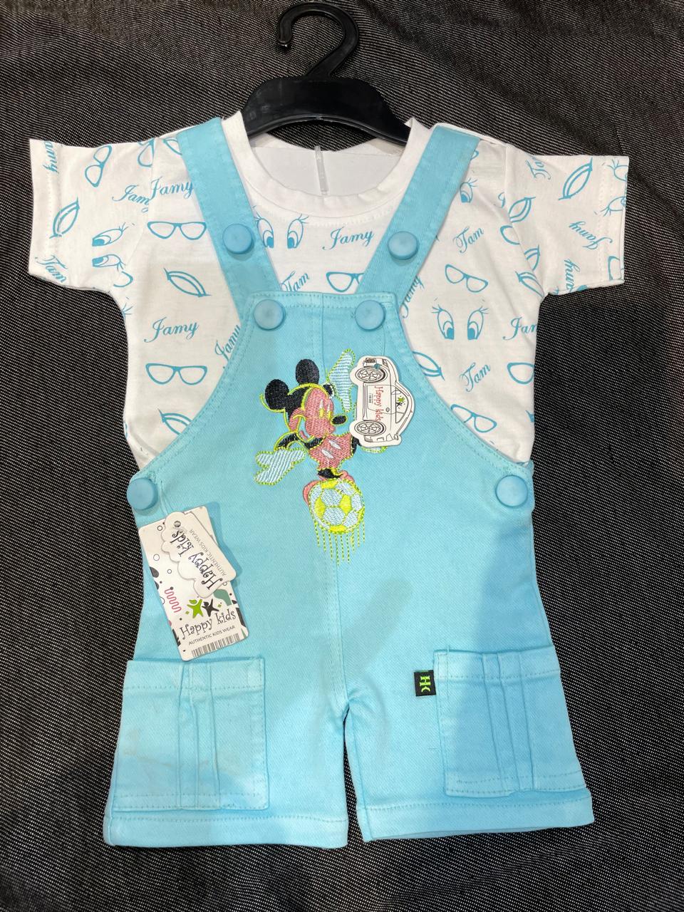 Cartoon Embroidery Baby Blue Dungaree Set of 6 pieces