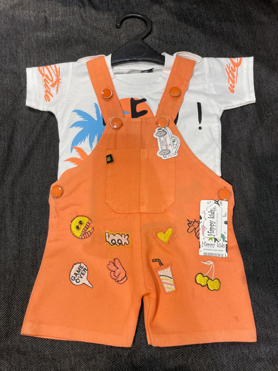 Cartoon Patches Orange Dungaree Set of 6  pieces