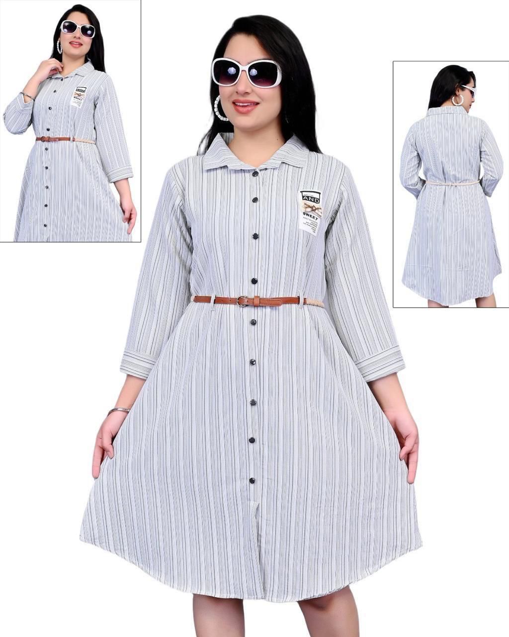 Women’s Striped Shirt Dress with Belt – Size XL – Set of 6 Pieces
