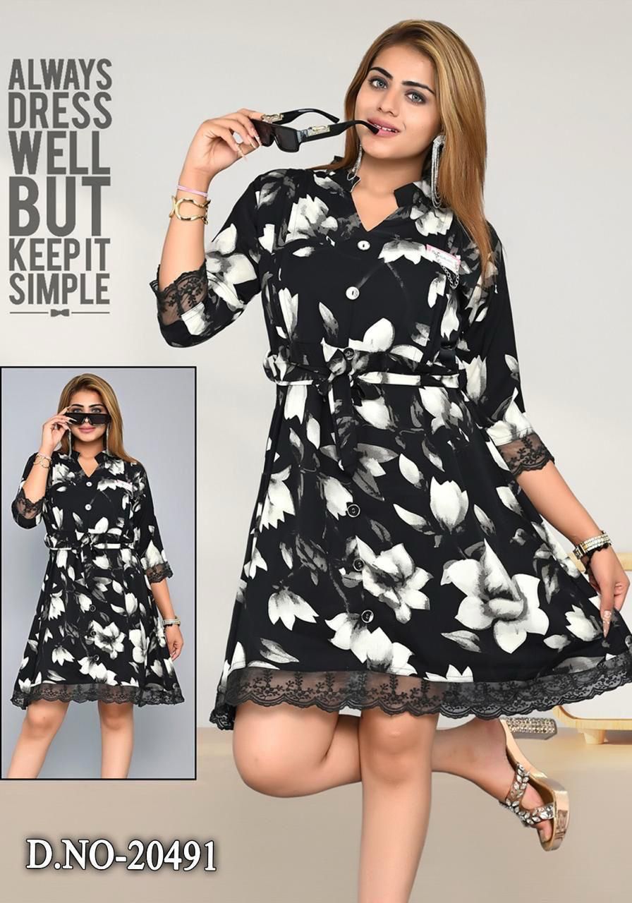 Black Floral Print Lace Hem Button-Down Dress – Set of 6 Pieces