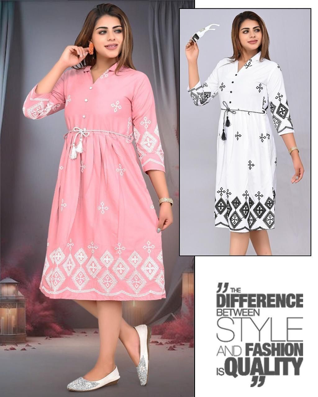 Women's Embroidered A-Line Dress with Pockets & Matching Mask Set of 6 piece