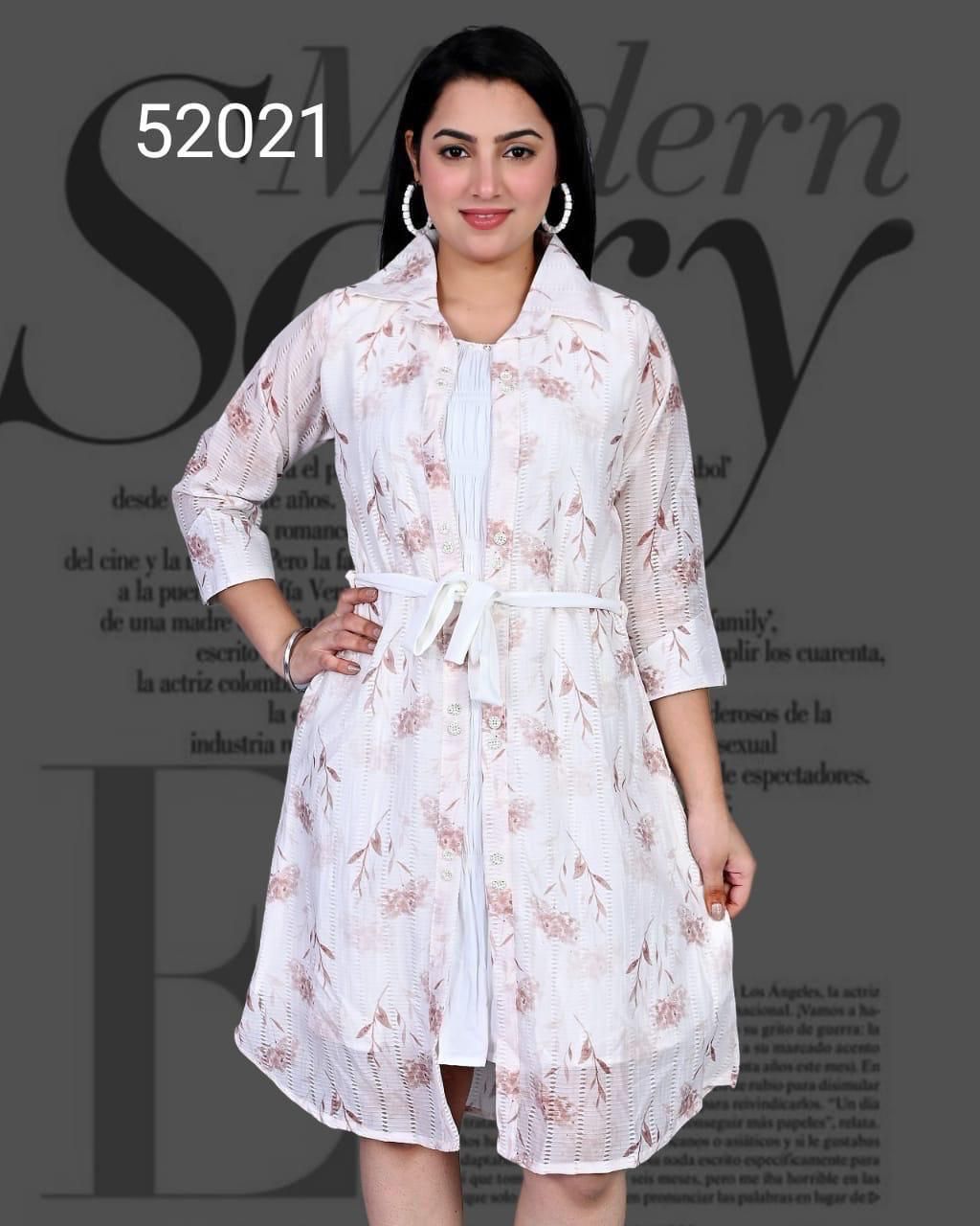 Women’s Floral Printed Cotton Shrug Dress with Belt set of 6 pieces