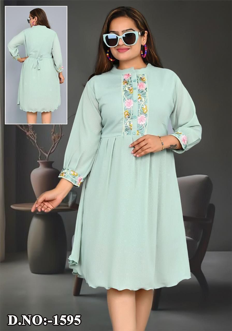 Women's Floral Embroidered A-Line Tunic Dress Set of 6 piece
