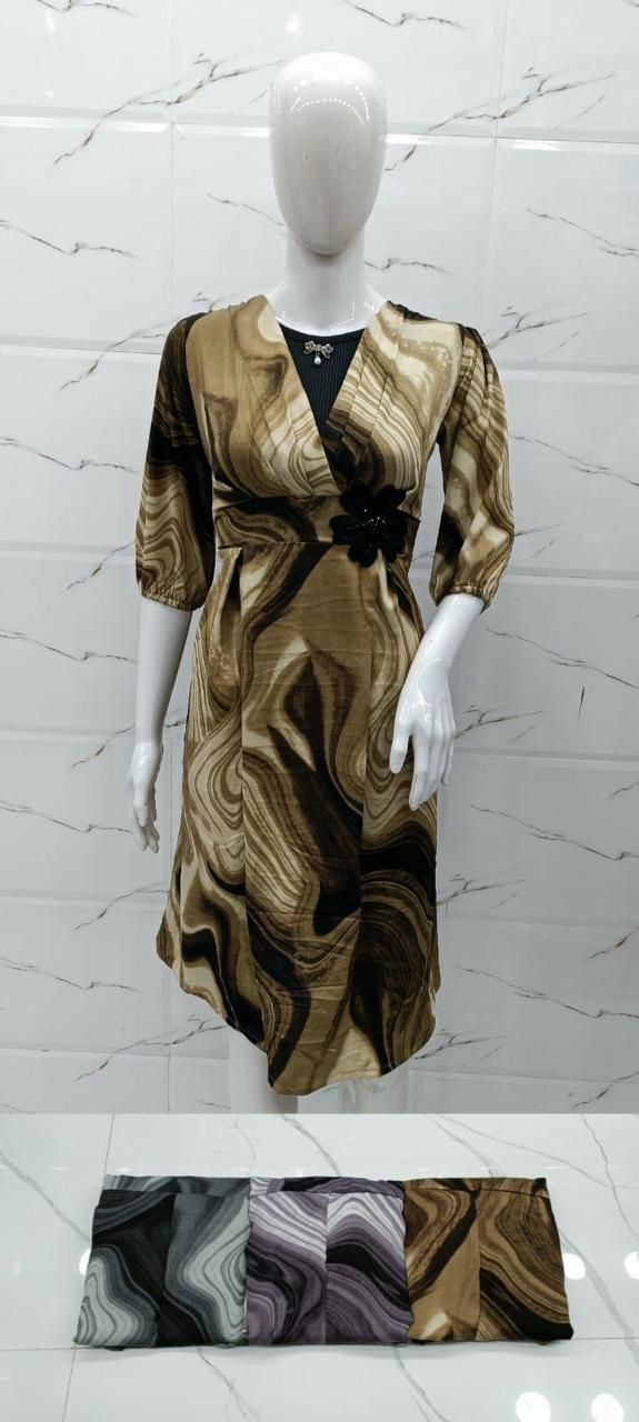 Marble Print V-Neck Knee-Length Dress with 3/4 Sleeves set of 6 pieces