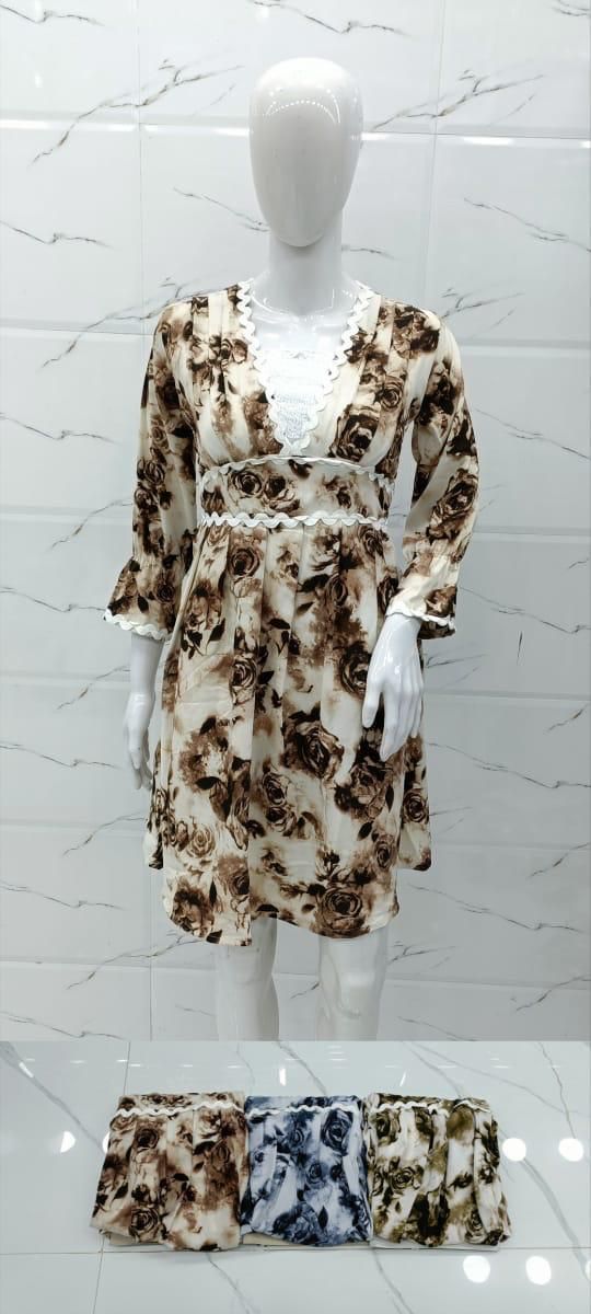 Floral Print V-Neck A-Line Dress with Lace Trim & 3/4 Sleeves set of 6 piece
