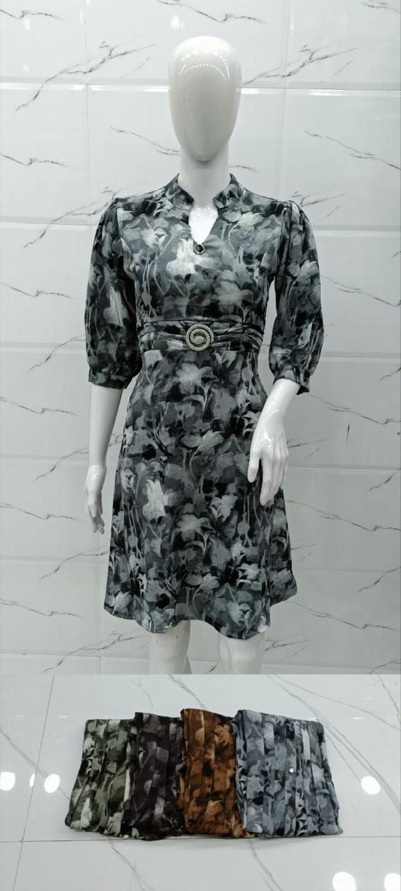 Floral Camouflage Printed Belted Mini Dress set of 6 piece