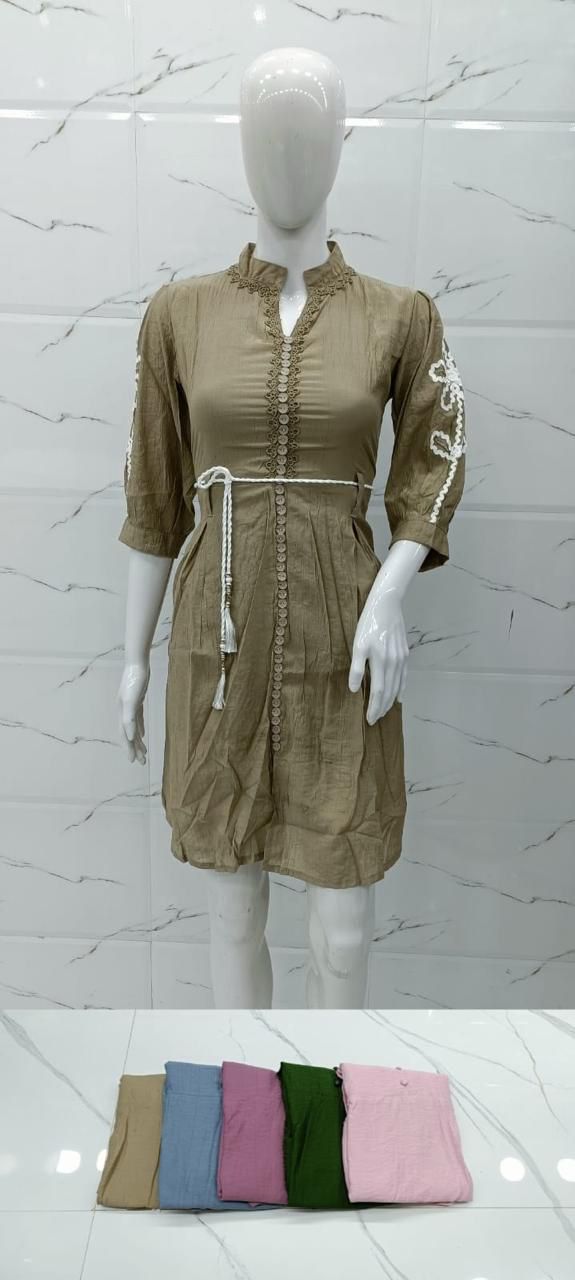 Solid Color Tunic Dress with Crochet Lace Detailing & Rope Belt set of 6 pieces