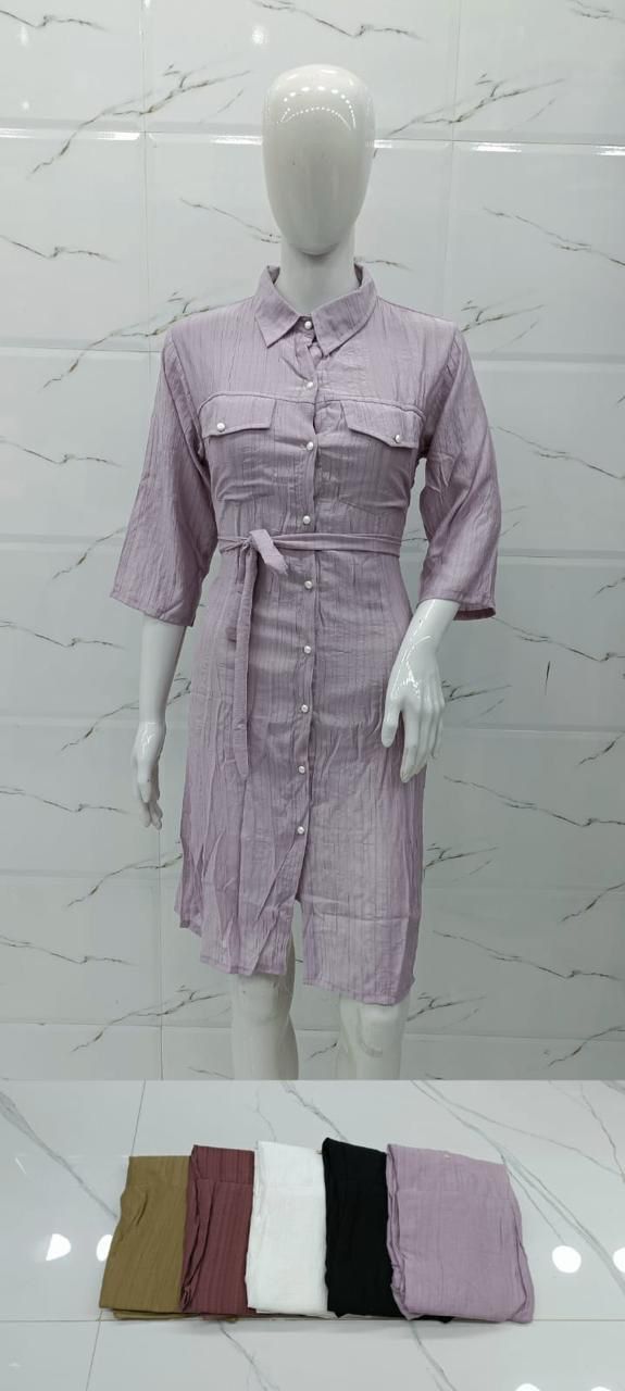 Women’s Solid Textured Belted Shirt Dress set of 6 piece