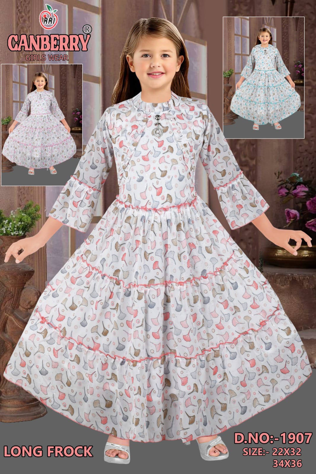 White Printed Long Frock set of 6 pieces