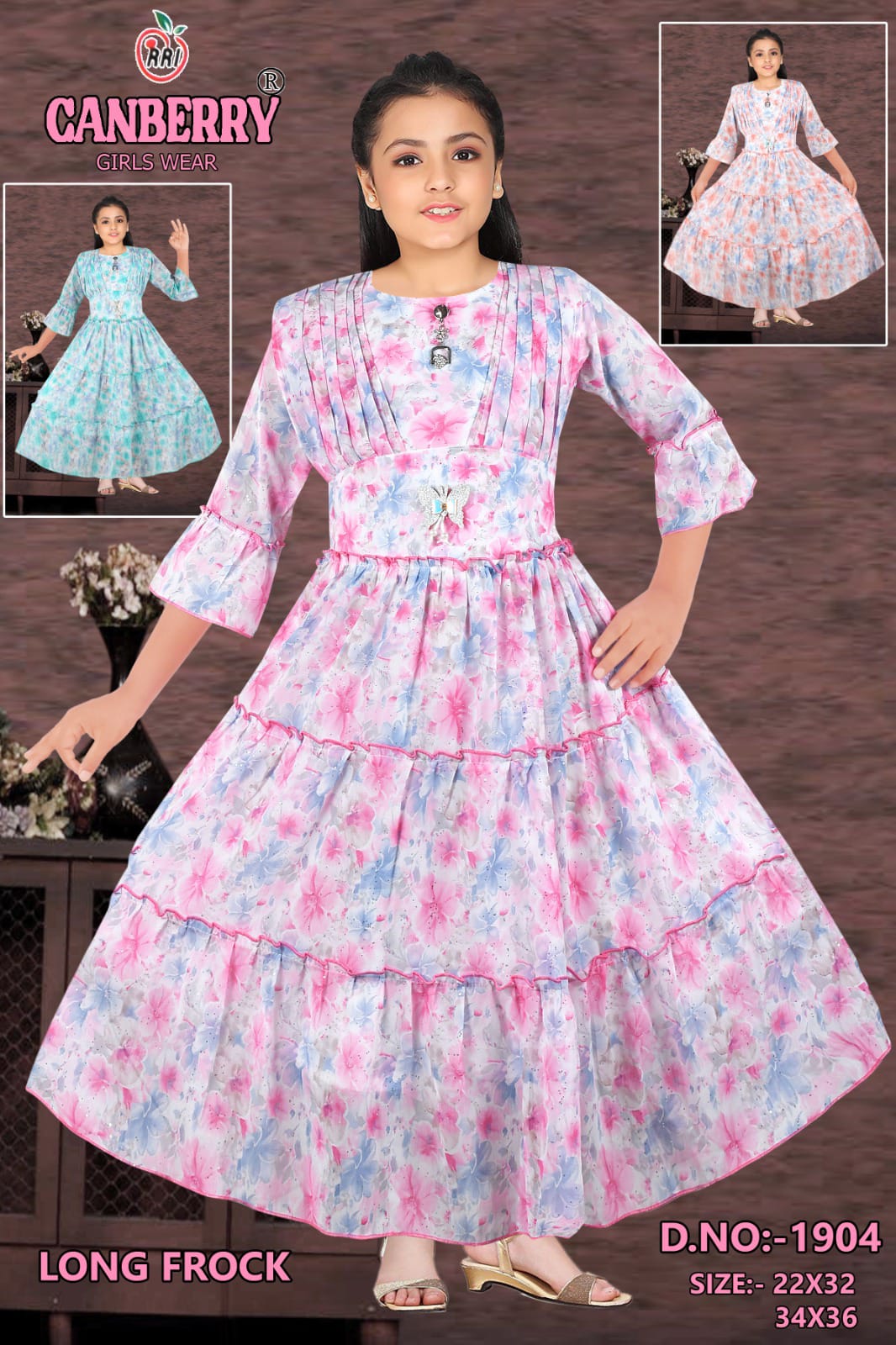 Pink Floral Long Frock set of 6 pieces