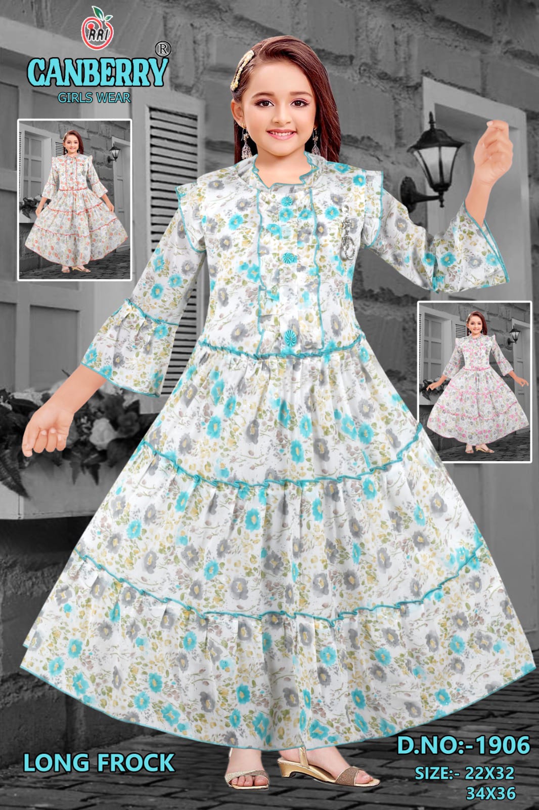 Long Floral Print Frock | Elegant Full-Length Party Dress set of 6 pieces