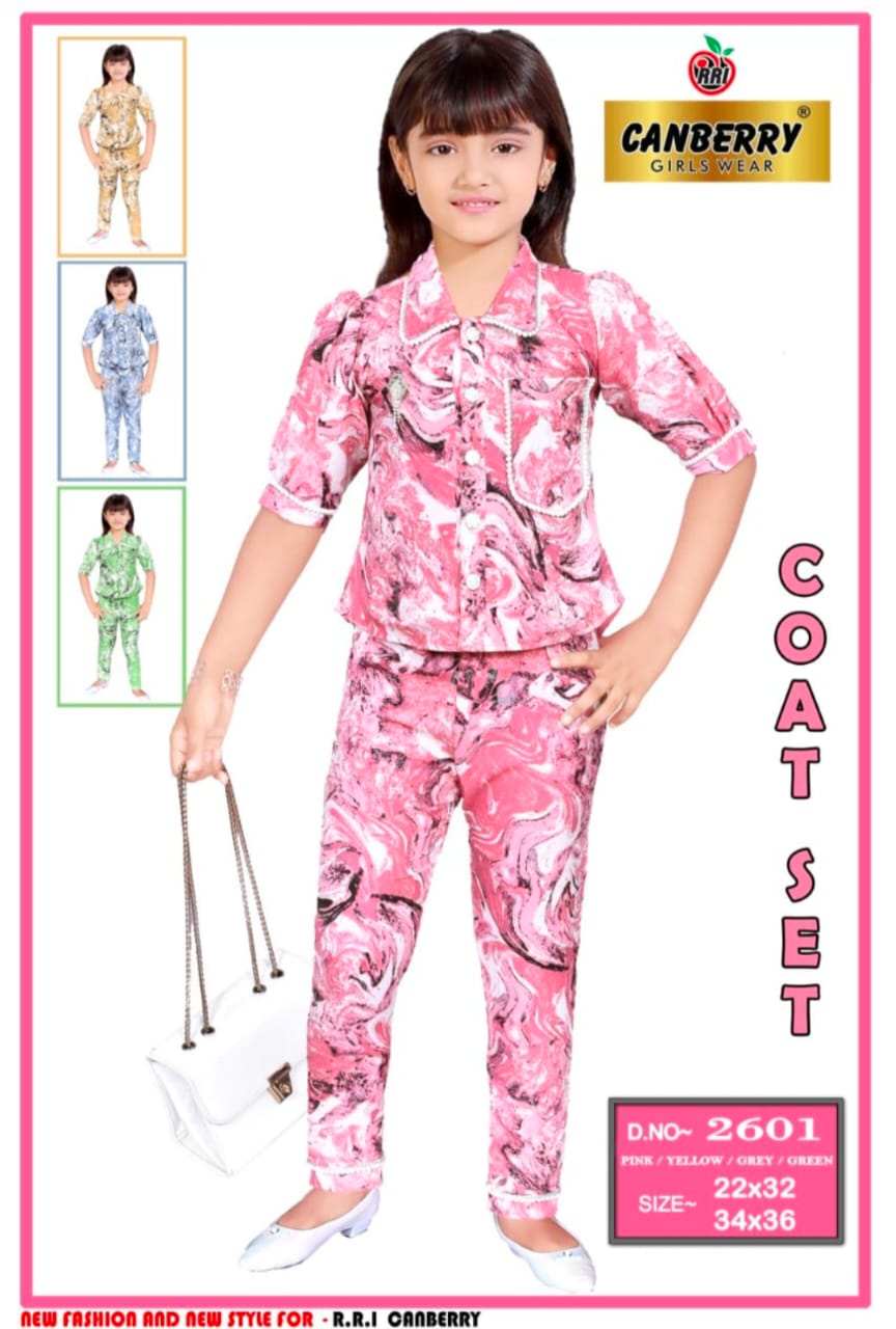 Girls Printed Coat Set Full Sleeve Shirt & Pant Outfit set of 6 pieces