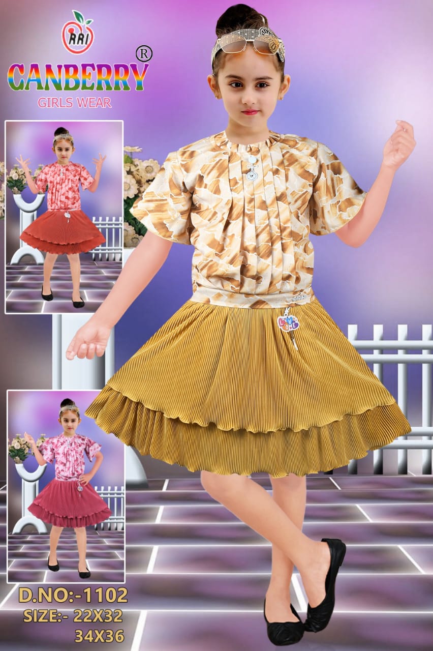 Girls Skirt and Top Set Printed Pleated Outfit with Layered Skirt set of 6 pieces