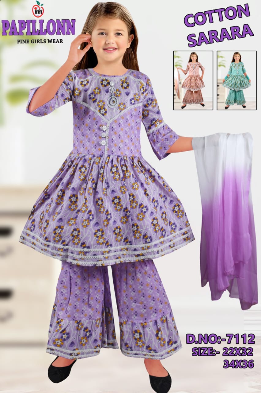 Girls Cotton Sarara Set with Floral Print & Dupatta set of 6 pieces