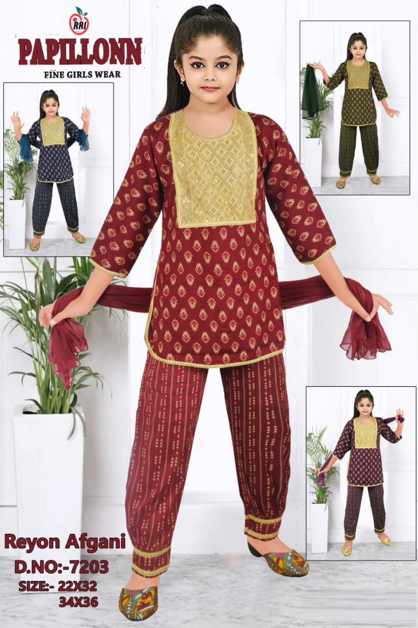 Regal Charm Rayon Afghani Suit Set for Girls Kurti & Afghani Pant with Dupatta set of 6 pieces