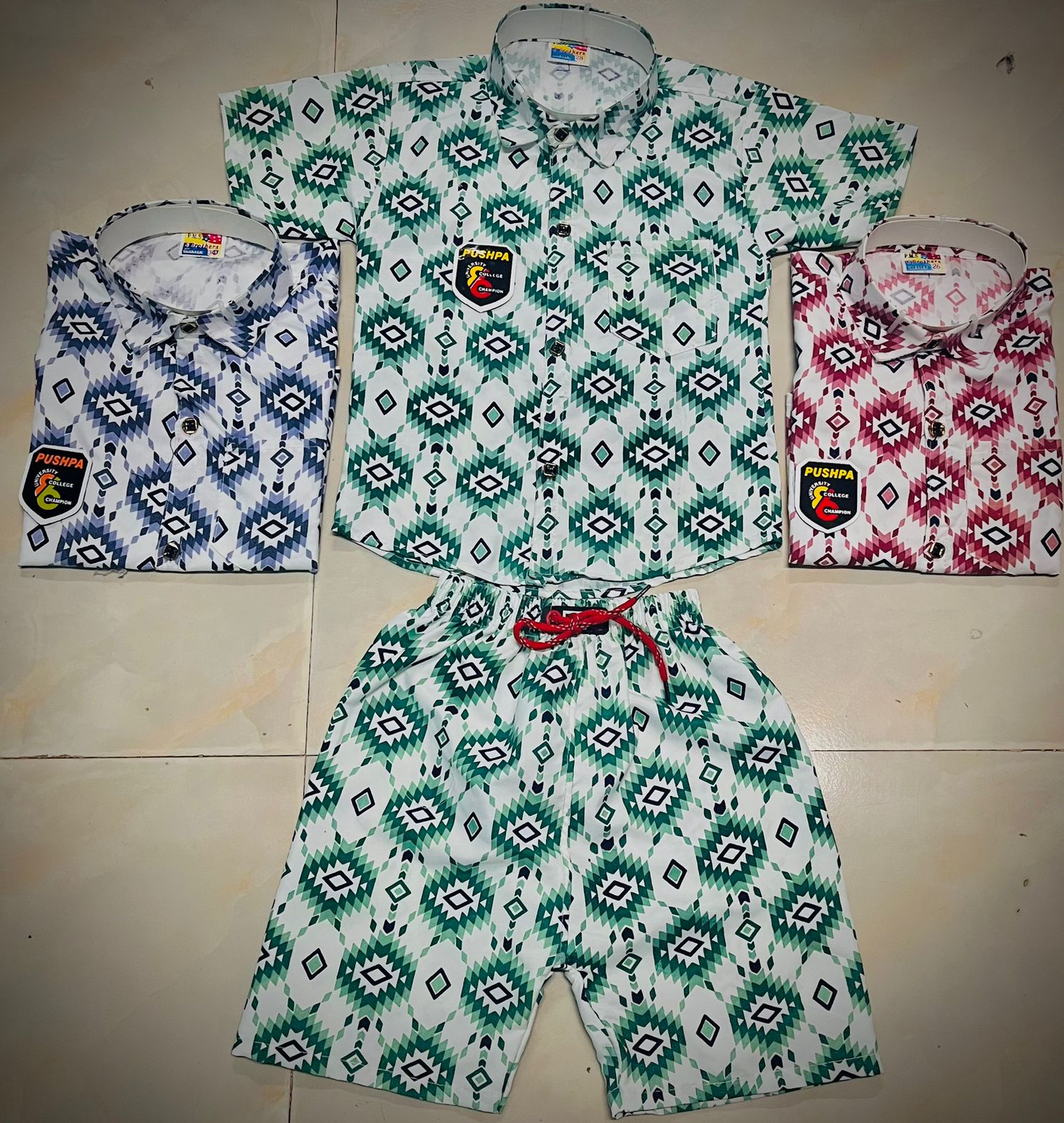 Boys Cotton Ikat Print Half Sleeve Shirt & Shorts Co-ord Set Casual Summer Wear set of 6 pieces