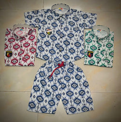 Boys Cotton Ikat Print Half Sleeve Shirt & Shorts Co-ord Set Casual Summer Wear set of 6 pieces