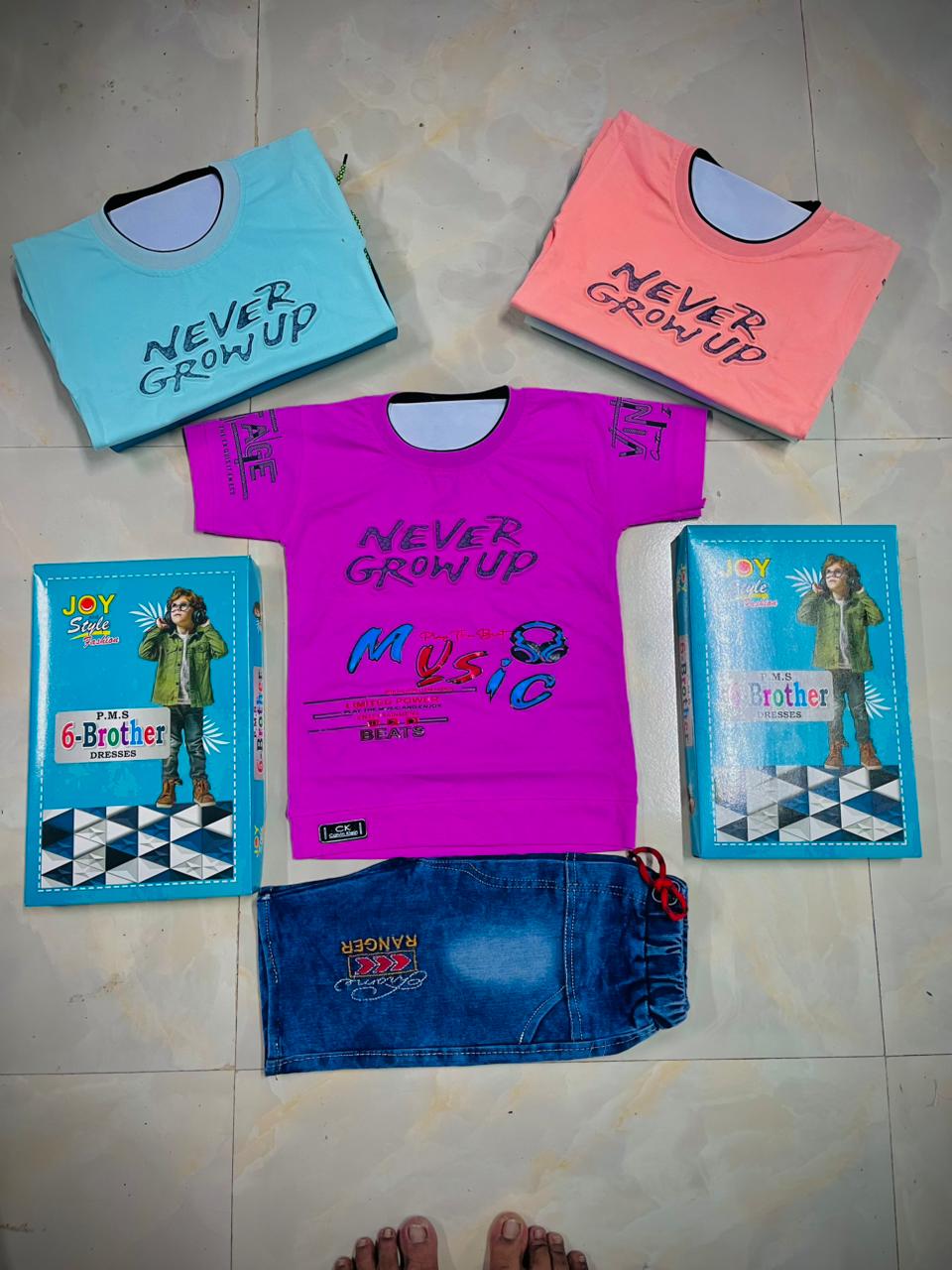 Printed T-Shirt & Denim Shorts Set of 6 pieces