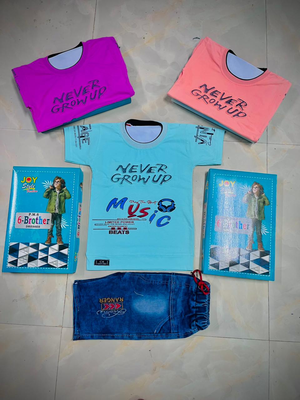 Printed T-Shirt & Denim Shorts Set of 6 pieces