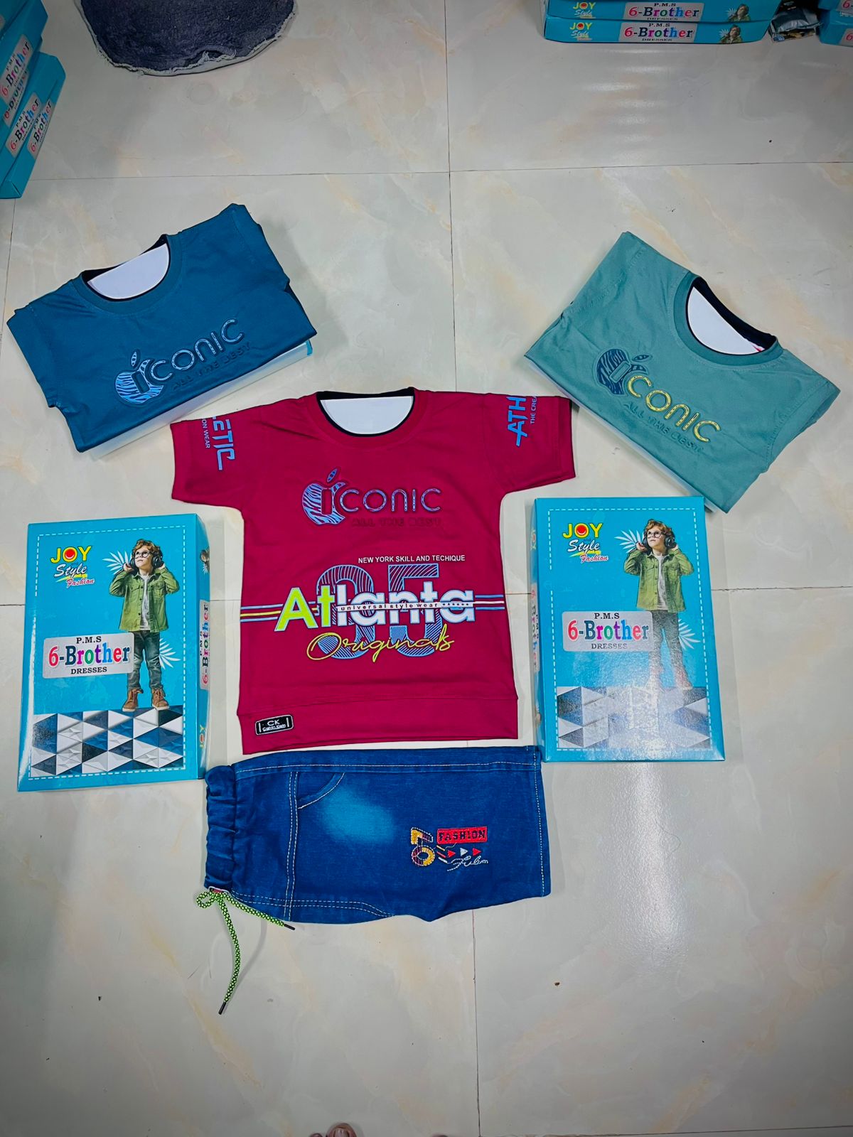 Boys T-Shirt & Denim Shorts Set of 6 pieces