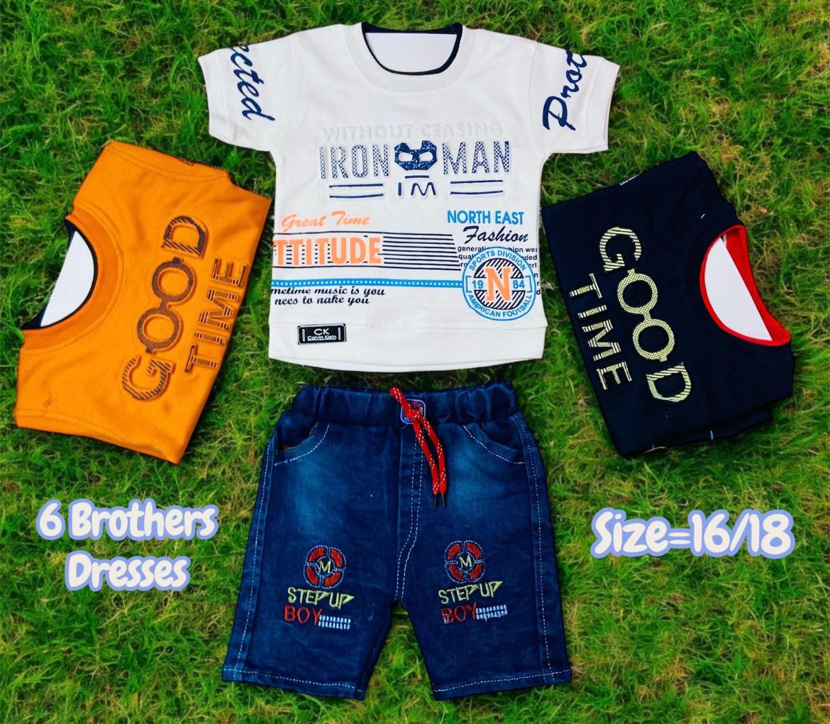 Ironman & Good Time Printed T-Shirt with Denim Shorts Set of 6 pieces