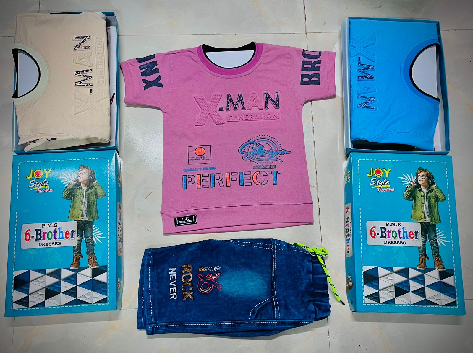 Generation Printed T-Shirt with Rock Denim Shorts Set of 6 pieces