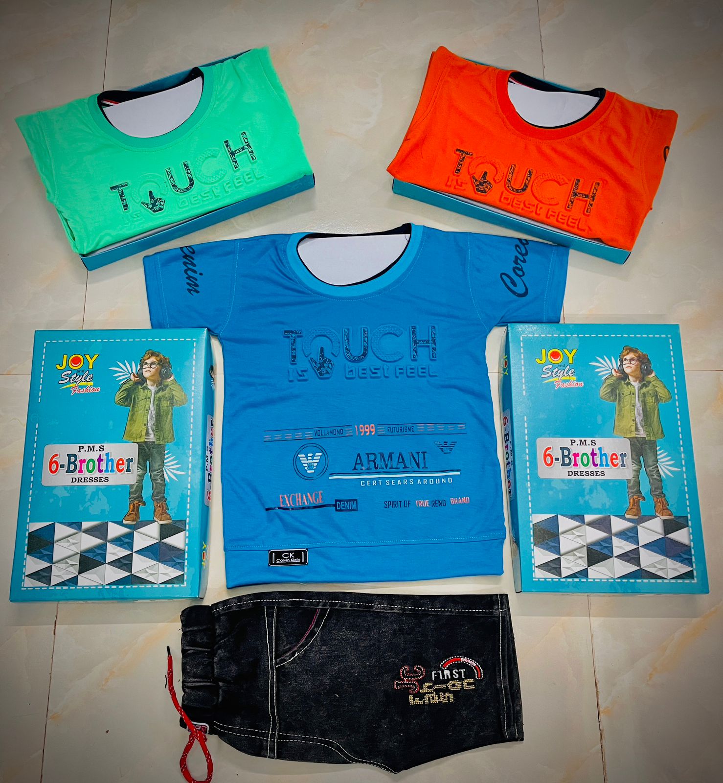 Boys T-Shirt & Denim Shorts Set –TOUCH It's Best Feel Design set of 6 pieces