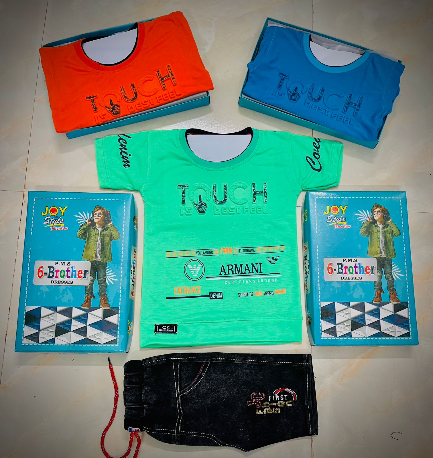 Boys T-Shirt & Denim Shorts Set –TOUCH It's Best Feel Design set of 6 pieces