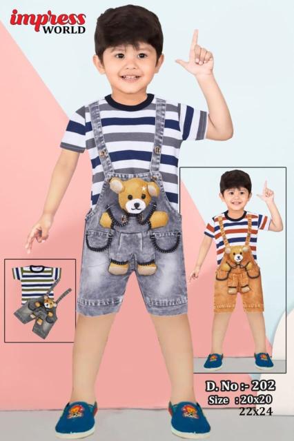 Kids Teddy Dungaree Set with Striped T-Shirt for Boys set of 6 pieces