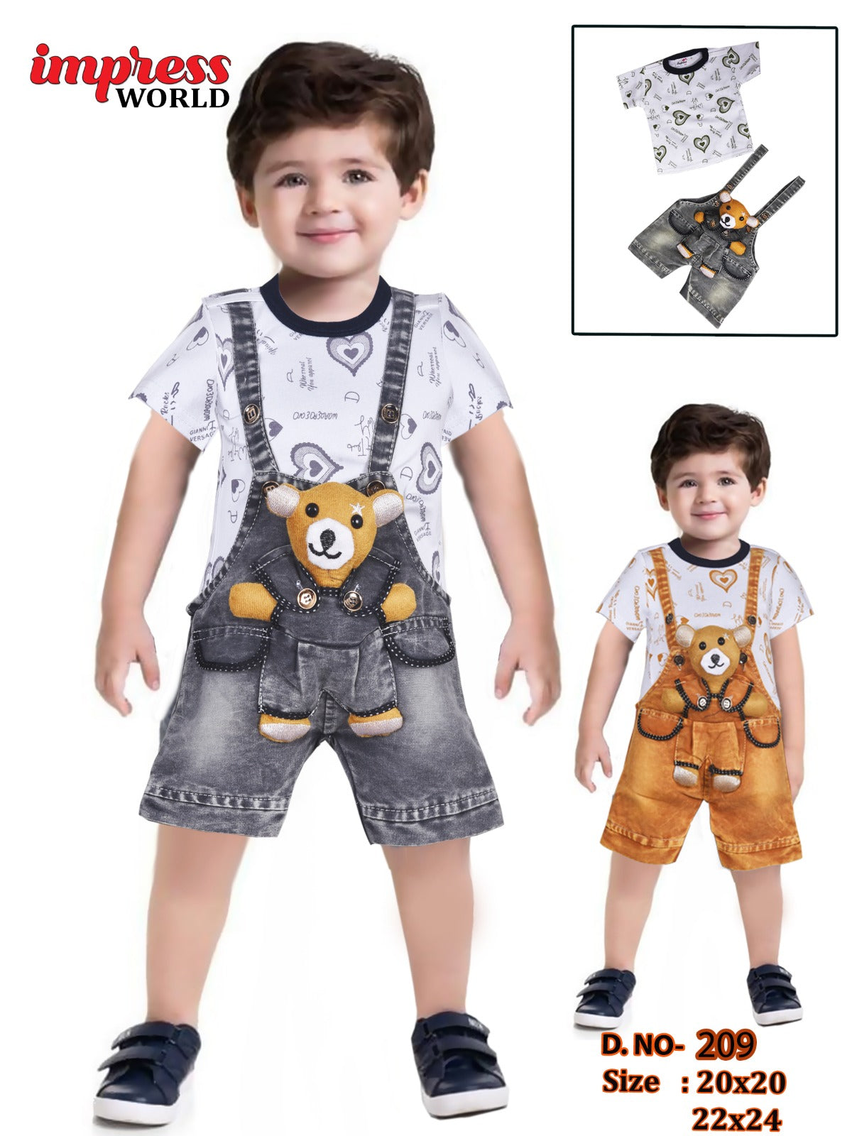 Teddy Dungaree Shorts Set for Baby Boys set of 6 pieces