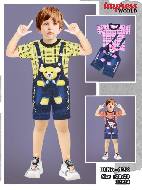 Boys Casual Dungaree  with 3D Teddy & Checked T-Shirt set of 6 piece