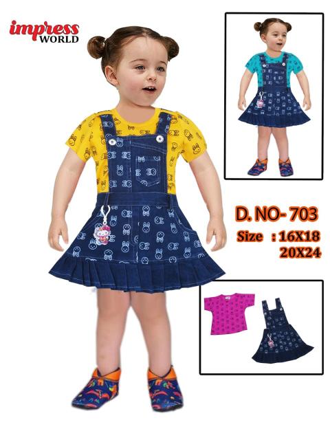Girls Cartoon Print T-Shirt with Denim Dungaree Skirt Set of 6 pieces