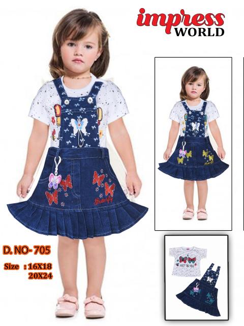 Butterfly Embroidered Dungaree Dress with Printed T-Shirt Set Of 6 Pieces