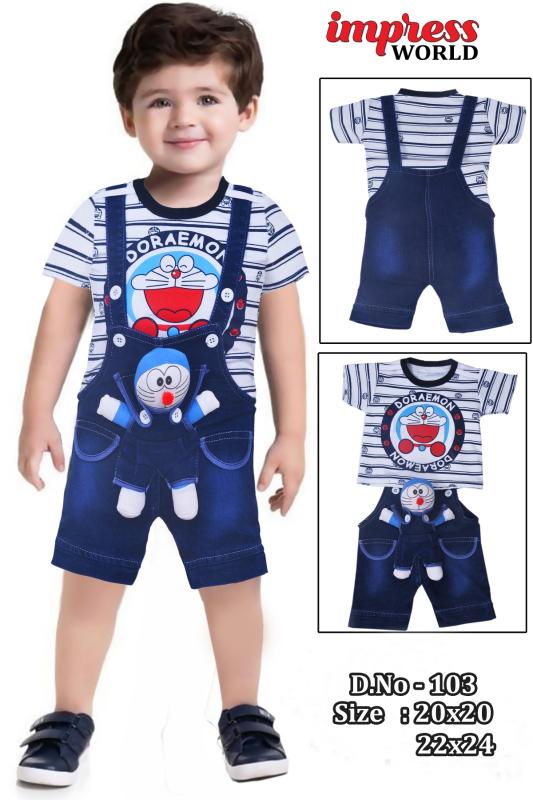 Doraemon Denim Dungaree & Striped Tee Set of 6 piece for Boys