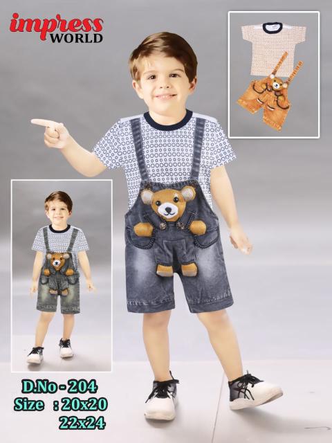 Boys Printed Tee with Teddy Denim Dungaree Set of 6 piece
