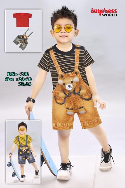 Boys Striped T-Shirt & 3D Teddy Dungaree Shorts Set of 6 piece
