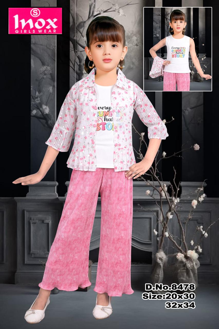 Baby Girl Pink Palazzo Set with Printed Shrug & Top set of 6 pieces