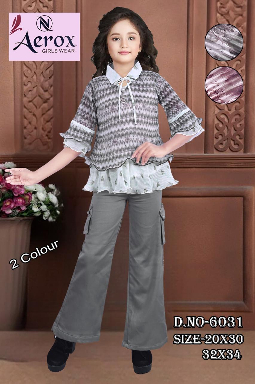 Baby Girl Designer Zigzag Top with Layered Hem and Grey Cargo Pant Set of 6 pieces