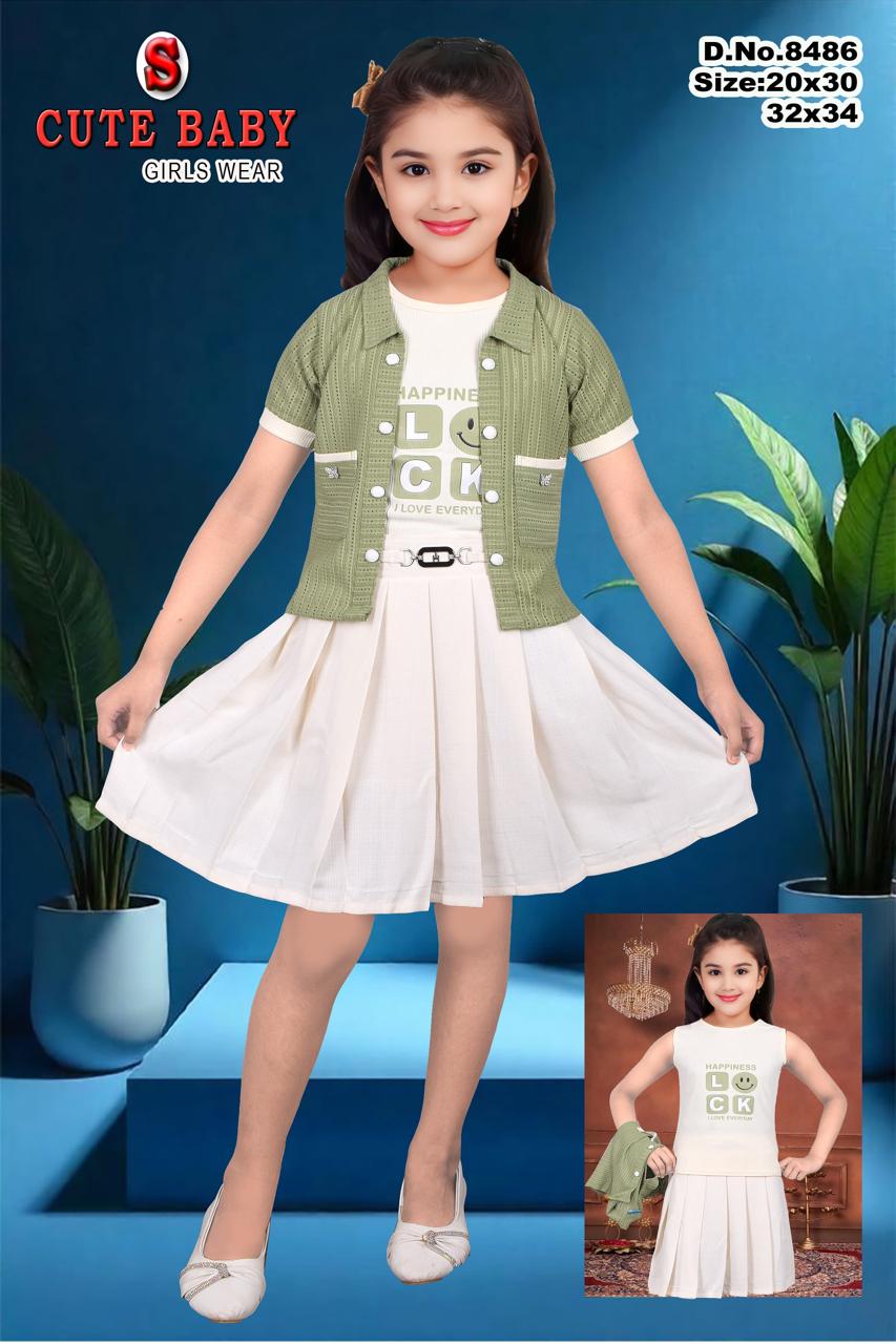 Baby Girl Stylish Green Jacket with White Pleated Dress Set of 6 pieces