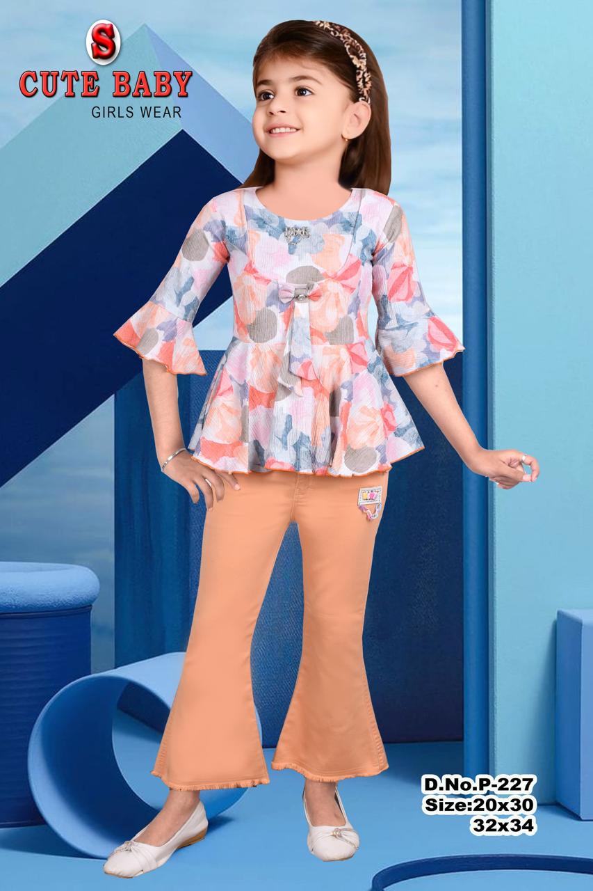 Baby Girl Peach Pant Set with Floral Top & Bow set of 6 pieces