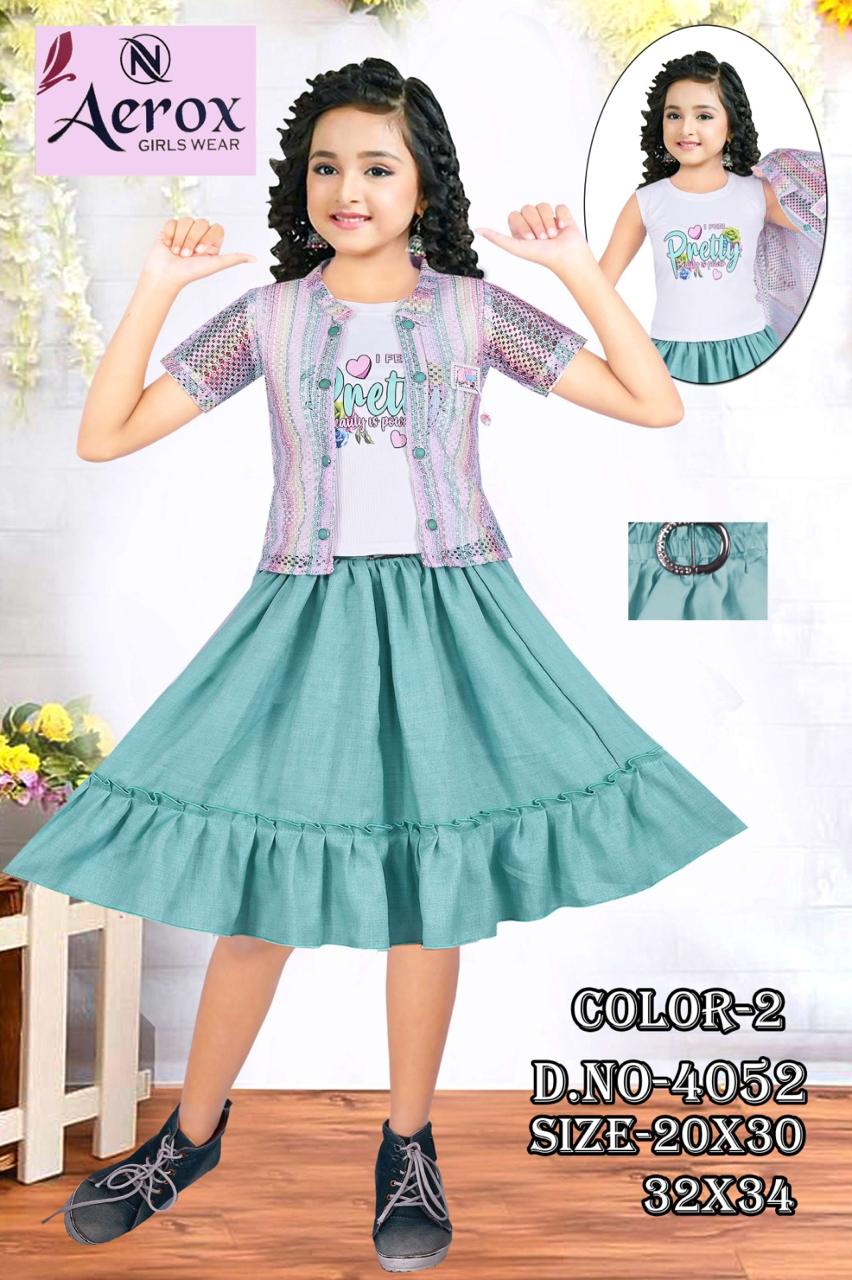 Baby Girl Green Flared Skirt with Printed Top & Net Jacket Set of 6 pieces