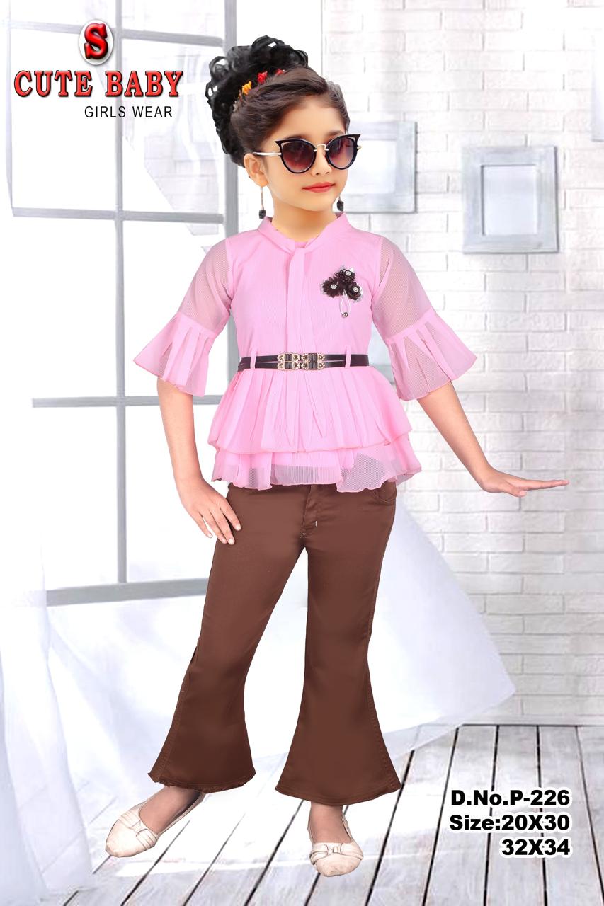 Baby Girl Fashion Set – Ruffled Sleeve Top with Belt & Flared Pants set of 6 pieces