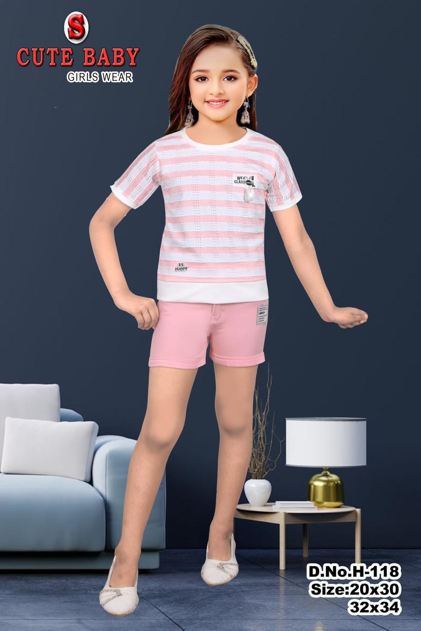 Baby Kid Girl Set – Pink Striped T-Shirt with Patch Shorts set of 6 pieces