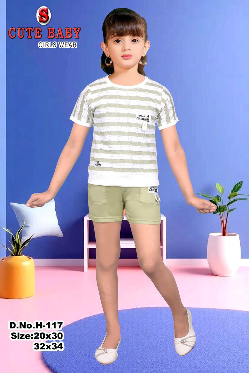 Baby Kid Girl Set - Green Striped T-shirt With Patch shorts Set of 6 Pieces