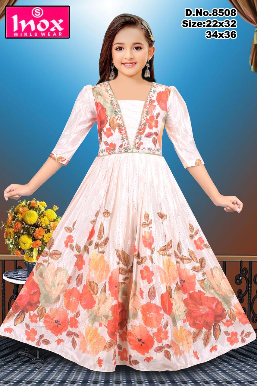 Girls Floral Ethnic Gown Set Of 6 Pieces